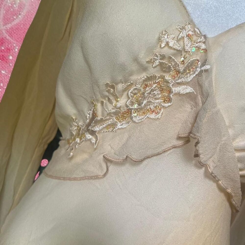 Yellow Ombre Sheer Fairy Bell Sleeve Babydoll Top Tie Back Flowy - Picture 3 of 8